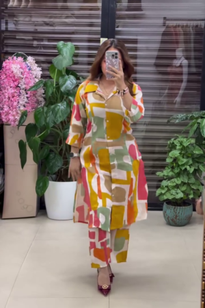 Geometric Abstract Print Long Tunic & Trouser Set